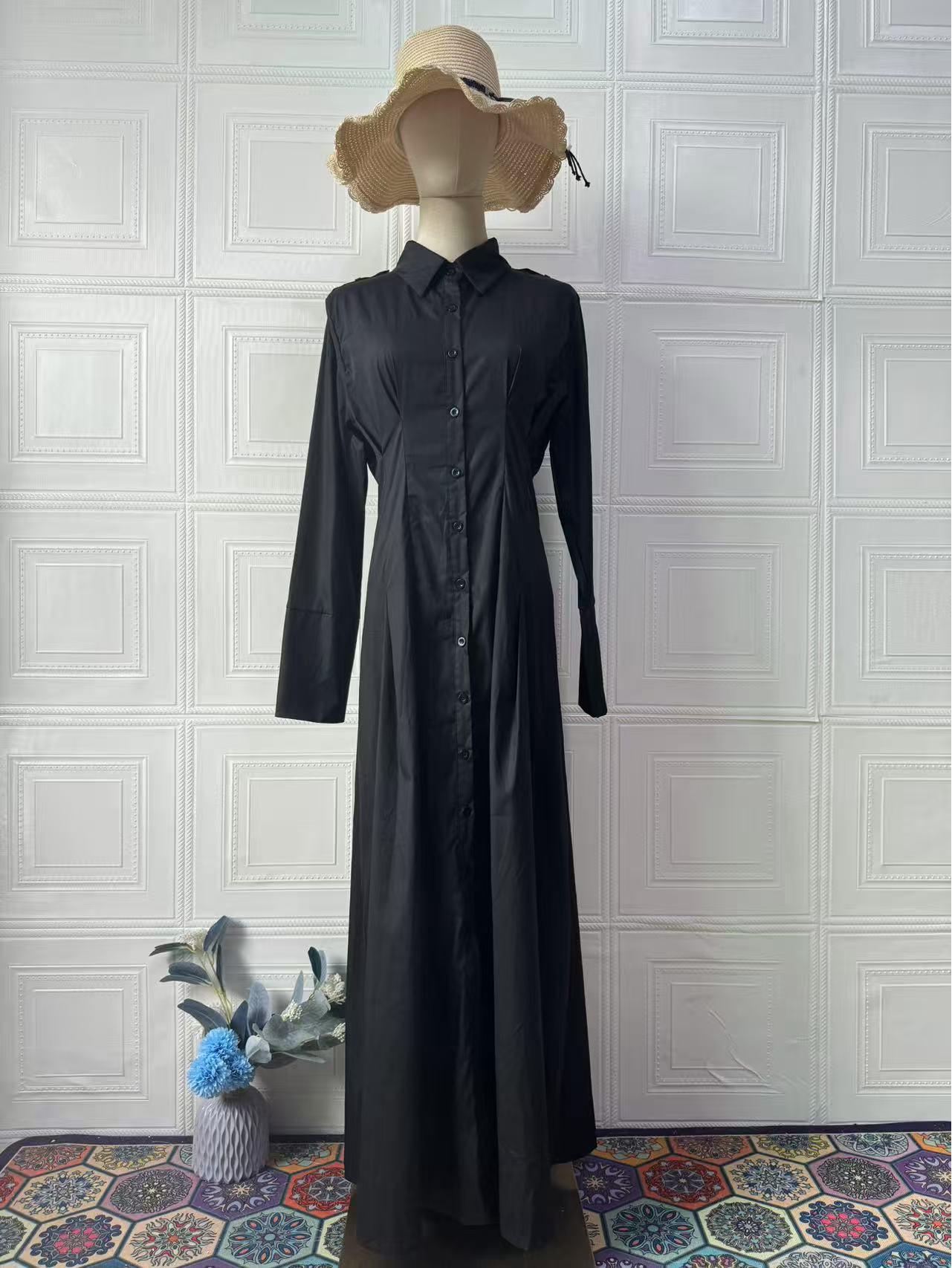 

2025 Ретро Элегантное Платье-рубашка с длинным рукавом для женщин S чёрный
