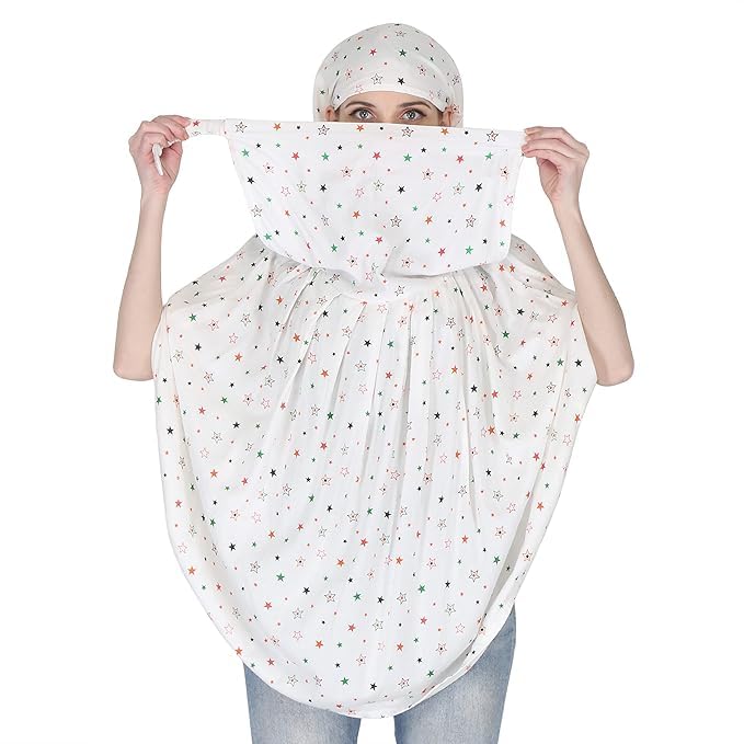NEKIFACE Cotton Long Scarf Cum Mask Universal Size Usable for Vehicle Driver for Sunlight UV Protection White Printed Design For Girl & Women (Long