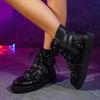 Fashion Spring New Flat Boots Women Fashion Round Head Rivet Front Lacing Side Zipper Anti-slip Wear-resistant Short Boots