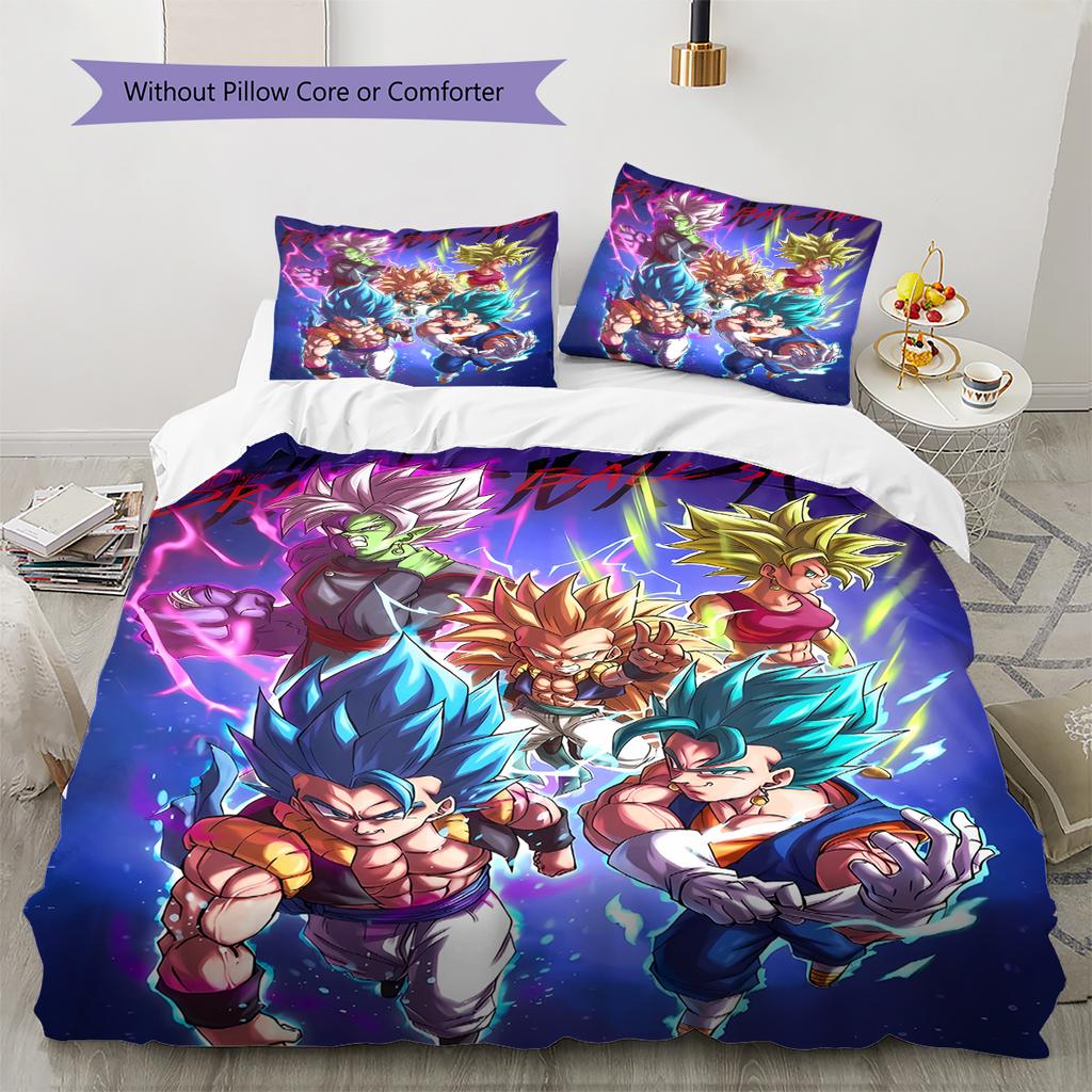 Dragon Ball Super Pattern Bedding,Quilt Set Quilt Cover Pillowcase Home Birthday Gift (1 * Duvet Cover + 2 * Pillowcase, Without Core)