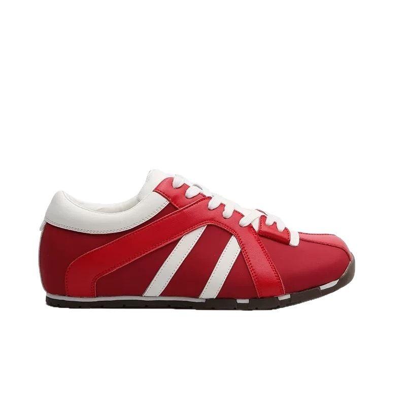 Red German training shoes women's 2025 new leather square head color matching zebra shoes casual sports Forrest Gump shoes