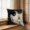 1pc Vintage Style Black And White Cat Girl Print Soft Fabric Cushion Cover For Sofa Bedroom Home Decor