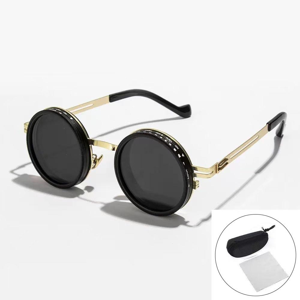 9 Gear Adjustable ND Filter Polarized Sunglasses For Men Retro Round Frame UV400 Protection Dimmable Shades Fashion Sun Glasses