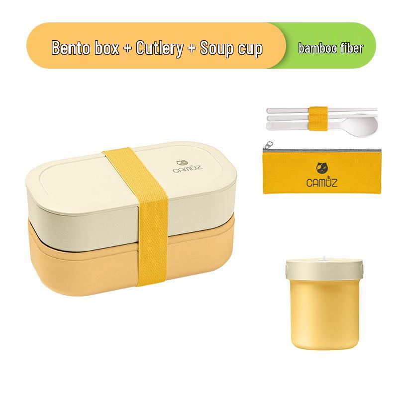 Microwaveable Japanese Double-Layer Bento Box - Portable, Sealed & Divided for Office Workers