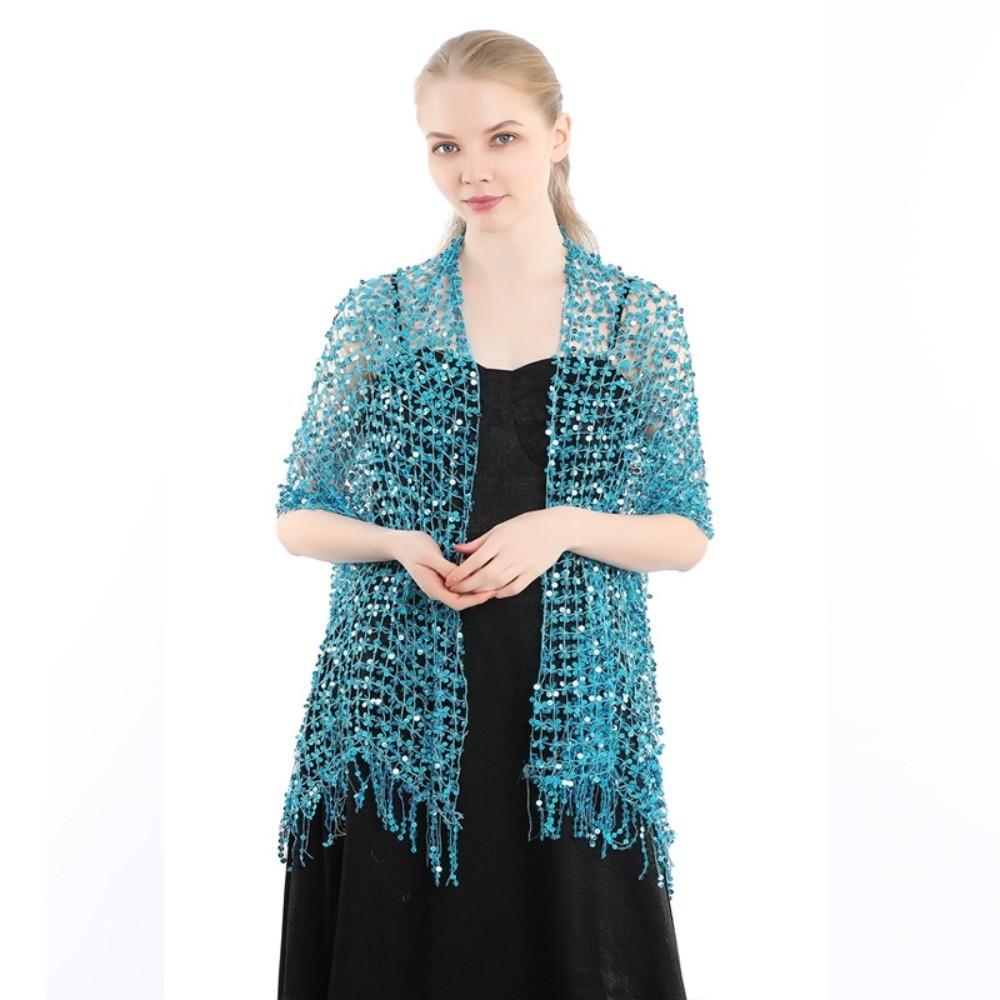 Hollow Out Glitter Shawl Formal Boho Headscarf Fashion Sparkle Sequin Fringe Scarf Evening Dress