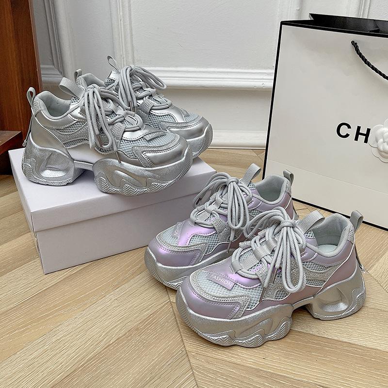 

Women s new summer thick-soled small man heightening mesh breathable casual sports shoes women 35 серебряный