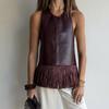 Giacca da donna senza maniche: Canotta Sexy in Pelle PU con Frange