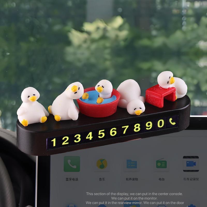 Car Temporary Parking Number Plate Cartoon Duck Phone Number Display Card Auto Dashboard Decoration For Vehicle Interior