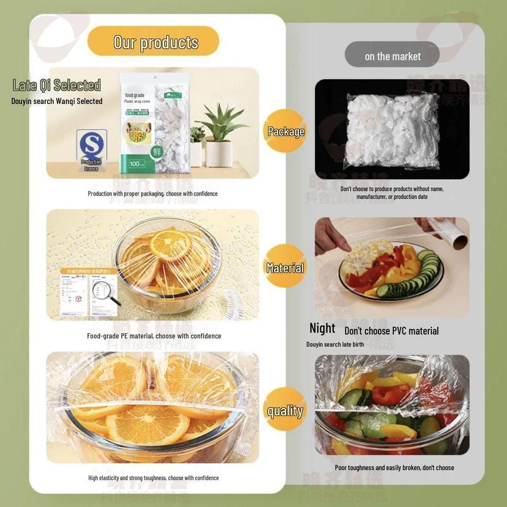 Disposable Food-Grade PE Cling Film Cover: Tear-Free, Thickened, Anti-Odor, Fresh-Keeping Household Wrap