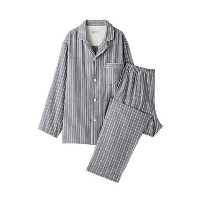 Seamless Double Gauze Navy Size S Men's Long-Sleeved Pajamas, Stripe, (FB0YDA6S)