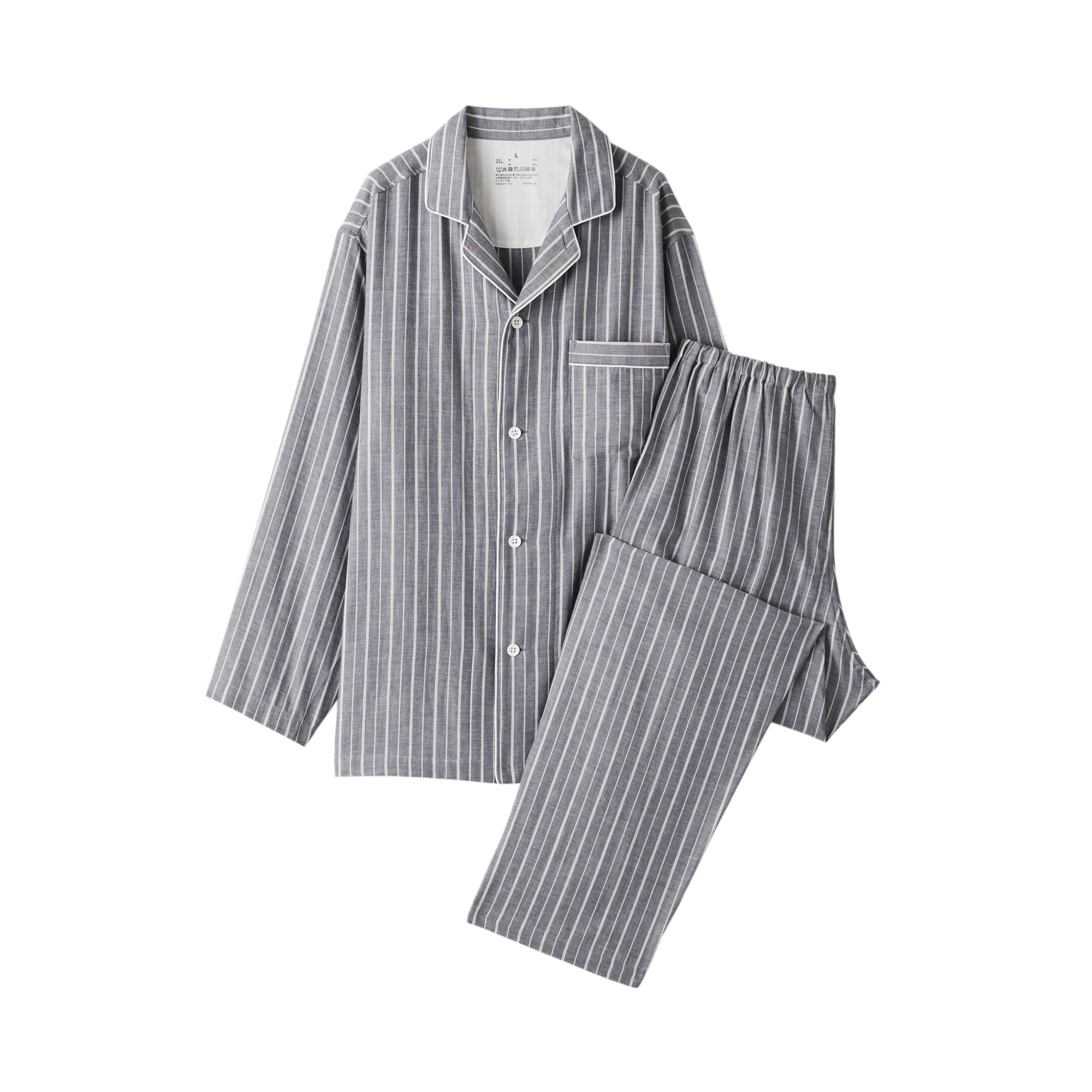 

MUJI Бесшовные двойные муслиновые пижамы для мужчин, темно-синие, размер S, с полосками, (FB0YDA6S)