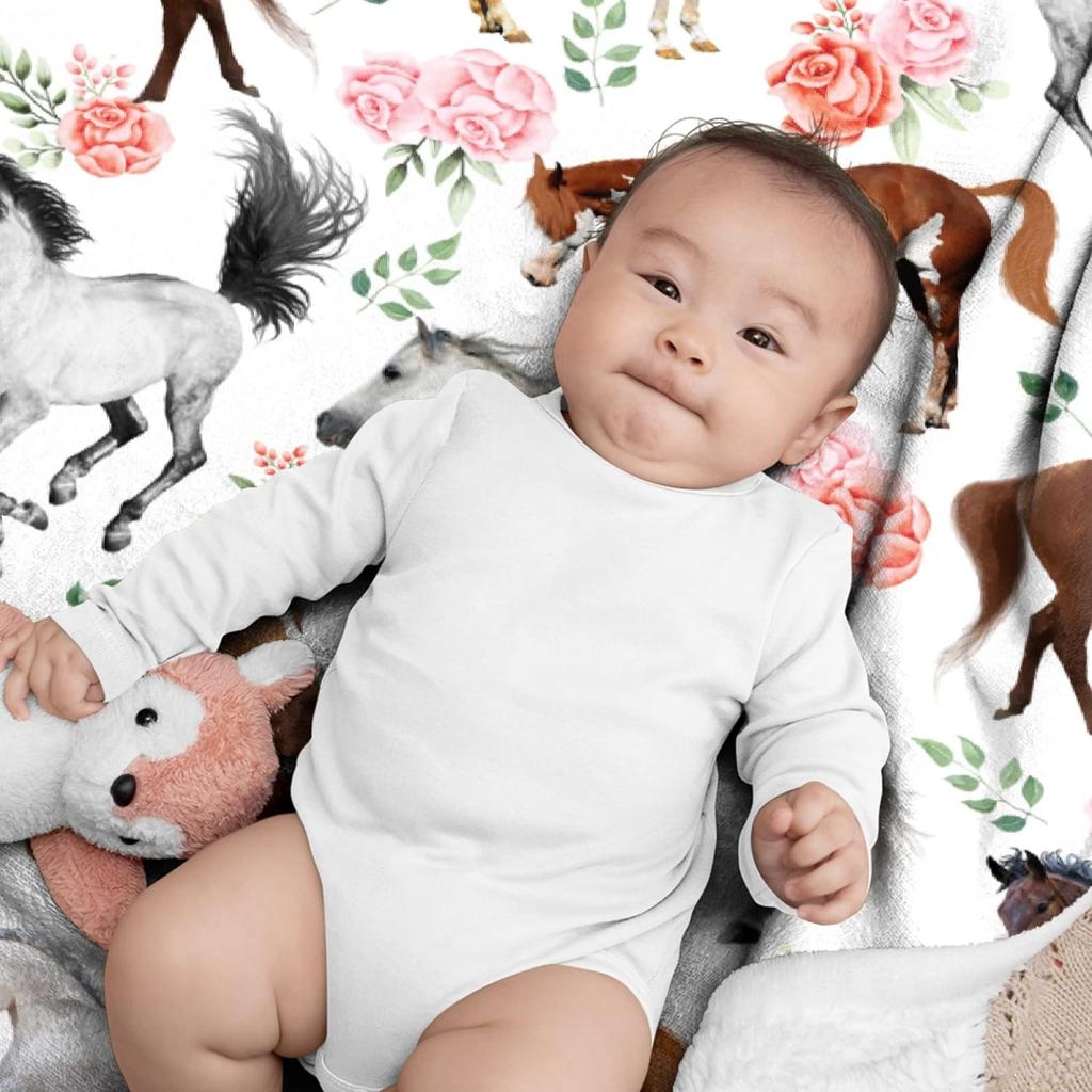 Pferdegeschenke für Mädchen Frauen Überwurfdecke Ultra Weich Plüsch Leicht Gemütlich Atmungsaktiv Pferd Blumenbeetdecke Tierliebhaber