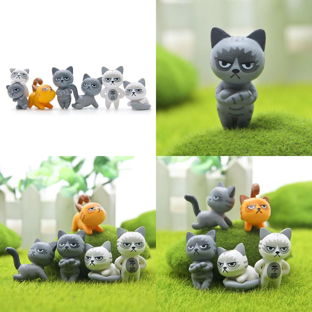 Modish 6pcs Set Kawaii Zakka Cute Unhappy Cat Doll Adorable Mini Cartoon Figures