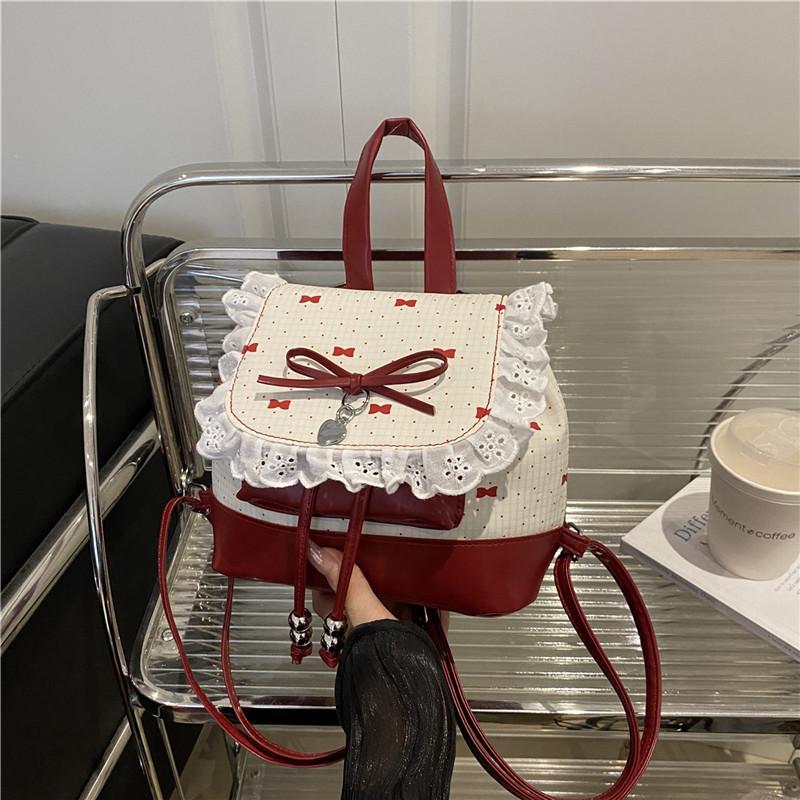 Fashion Girl Pu Small Handbag With Lace Trim For Daily Casual Use