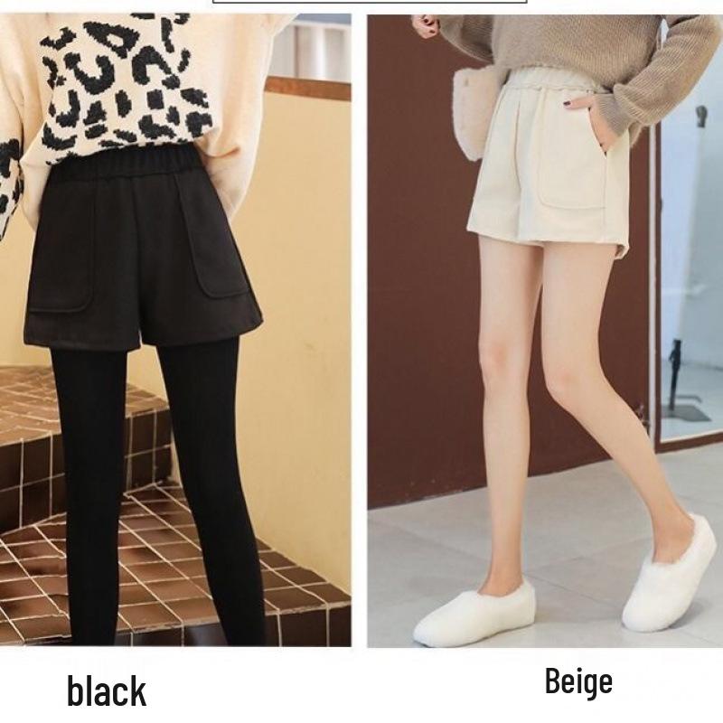 Women's High-Waist Wide-Leg Woolen Shorts - Versatile Winter Layering Pants for Plus Size