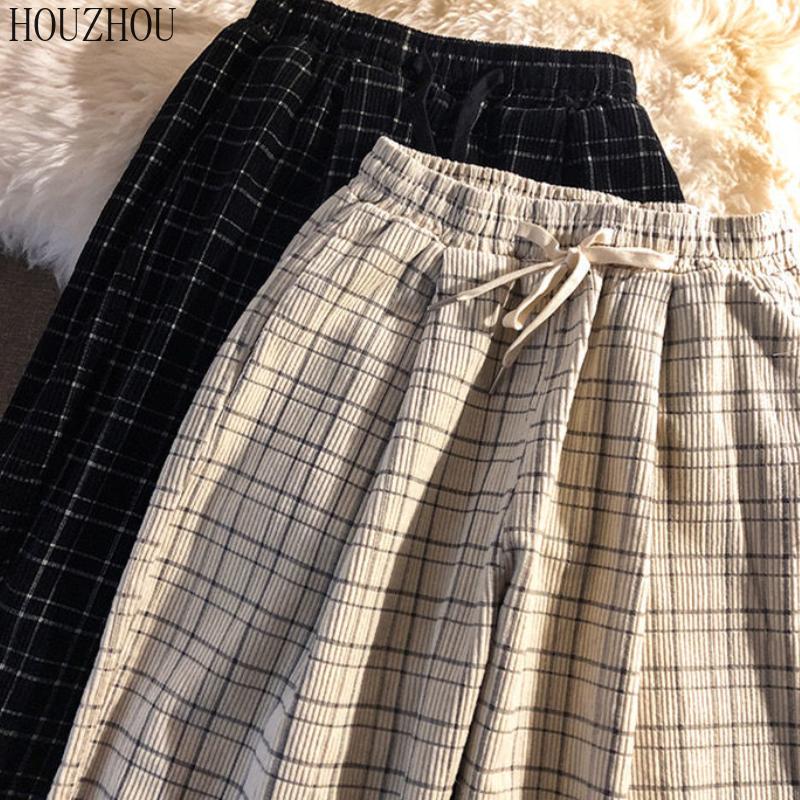 HOUZHOU Plaid Pants Women Chic Student Sweatpants Oversized Casual Ins Loose Trousers Trend