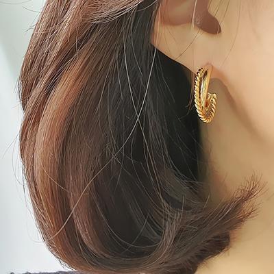 Titanium 15K Gold-plated Double Twist Ring Unique Earrings