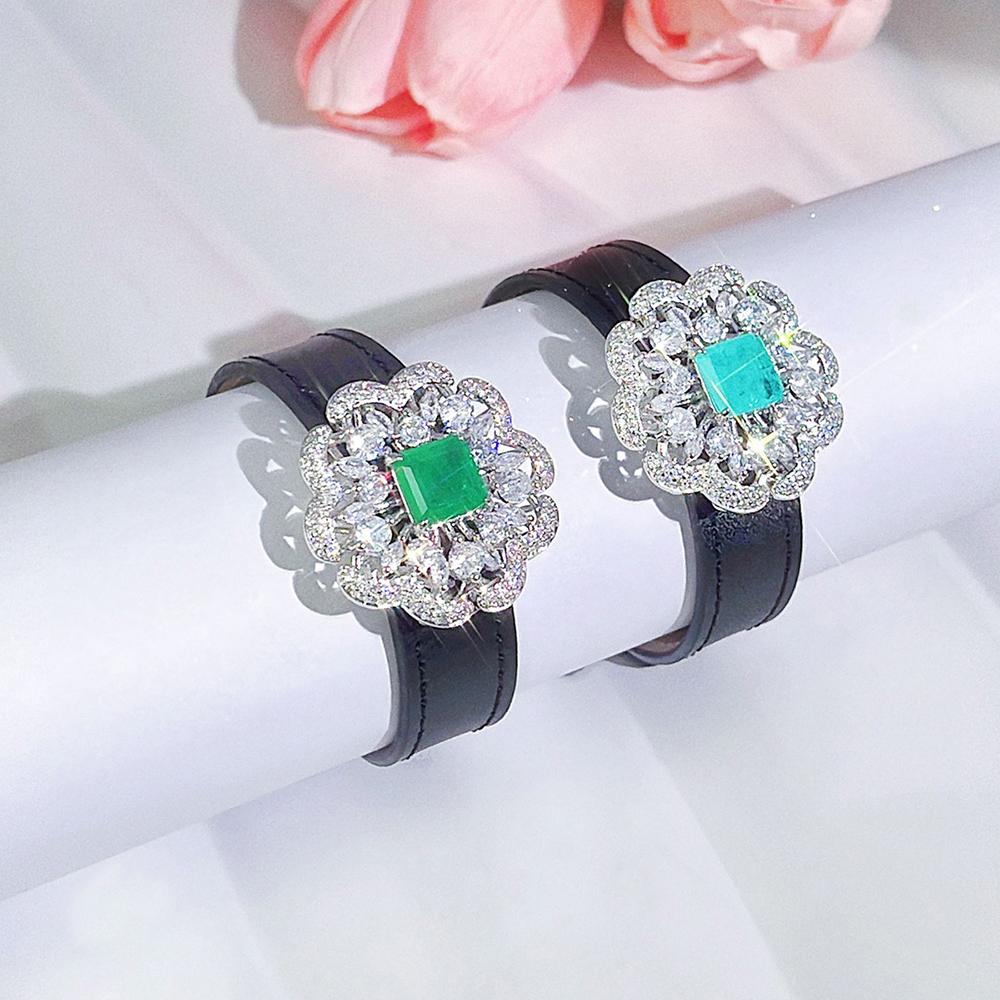 CMM Unikalne wiele metod noszenia Biżuteria na szyję Utoruj zielony kwadrat Cyrkon Duży zegarek kwiatowy Skórzany pasek Regulowana bransoletka Naszyjnik