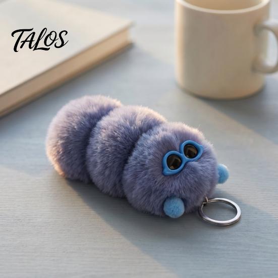 Caterpillar Bag Charms Plush Sunglasses Keychain, Stuffed Keyring Pendant for Decoration Keychain Bags & Car Keys, Decorative Backpack Purse Accessory