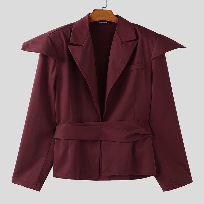 INCERUN Oversized Men Lapel Neck Long Sleeve Slim Waist Casual Shirts Blazer