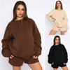 Fashion Casual Knitted Suit Women's Solid Color Loose Long Sleeved Top Shorts Two-piece Set