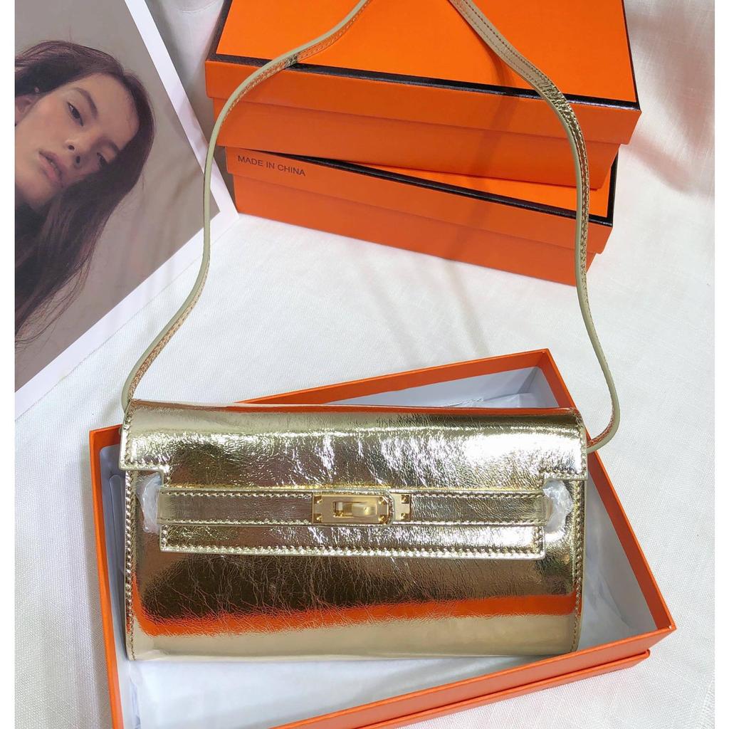 Neue Kelly-Geldbörse aus Rindsleder erster Schicht, Damenhandtasche aus echtem Leder, Handflächenmuster, lange Clutch-Tasche, Umhänge-Umhängetasche.