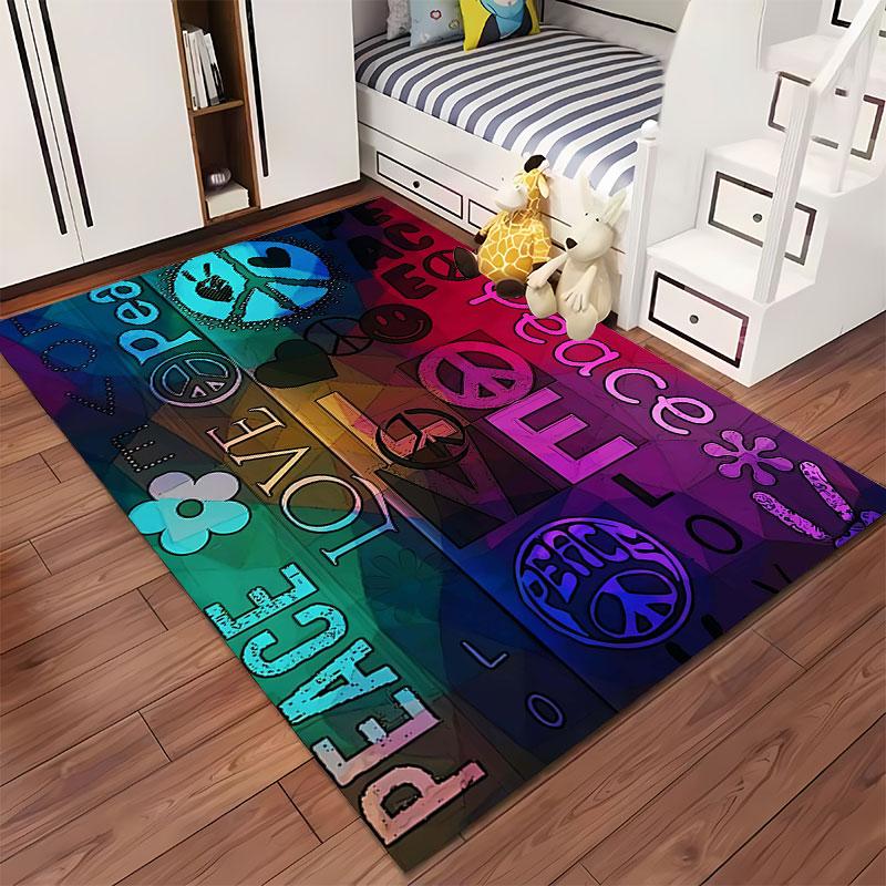 Peace and Love Colorful Carpet suitable as a non-slip mat for the living room or bedroom sofa