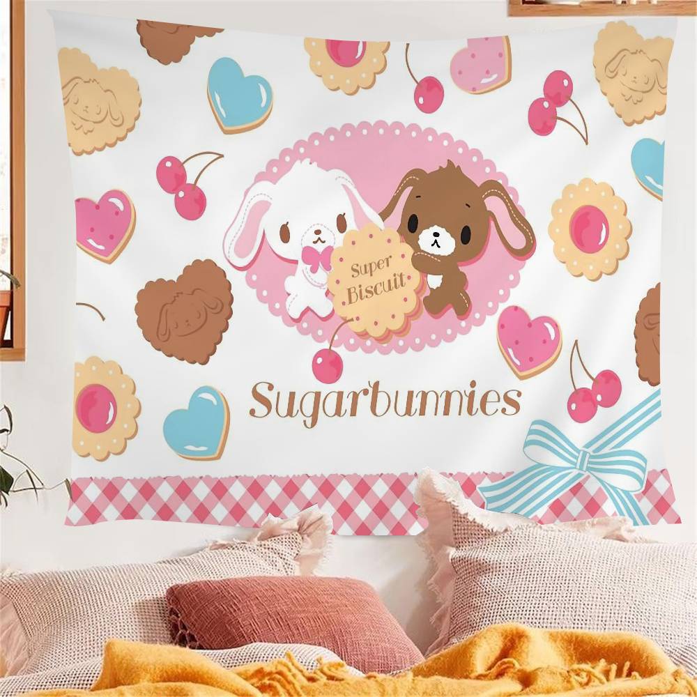 Sugar Bunnies Dreamland Carousel Anime Tapestry Hippie Flower Wall Carpets Dorm Decor Wall Hanging Home Decor
