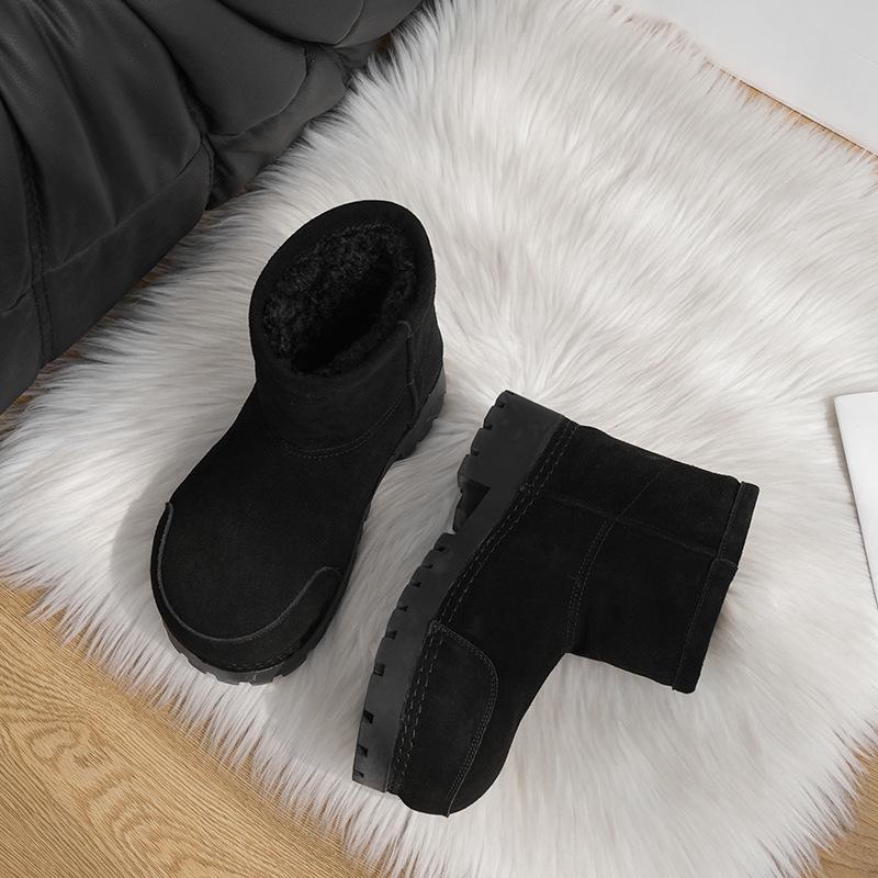 Wool Version~ Ugly Cute and Naive Big Head Snow Boots Women's Winter Thick-soled Medium Boots Thickened Velvet Warm Northeast Large Cotton Boots