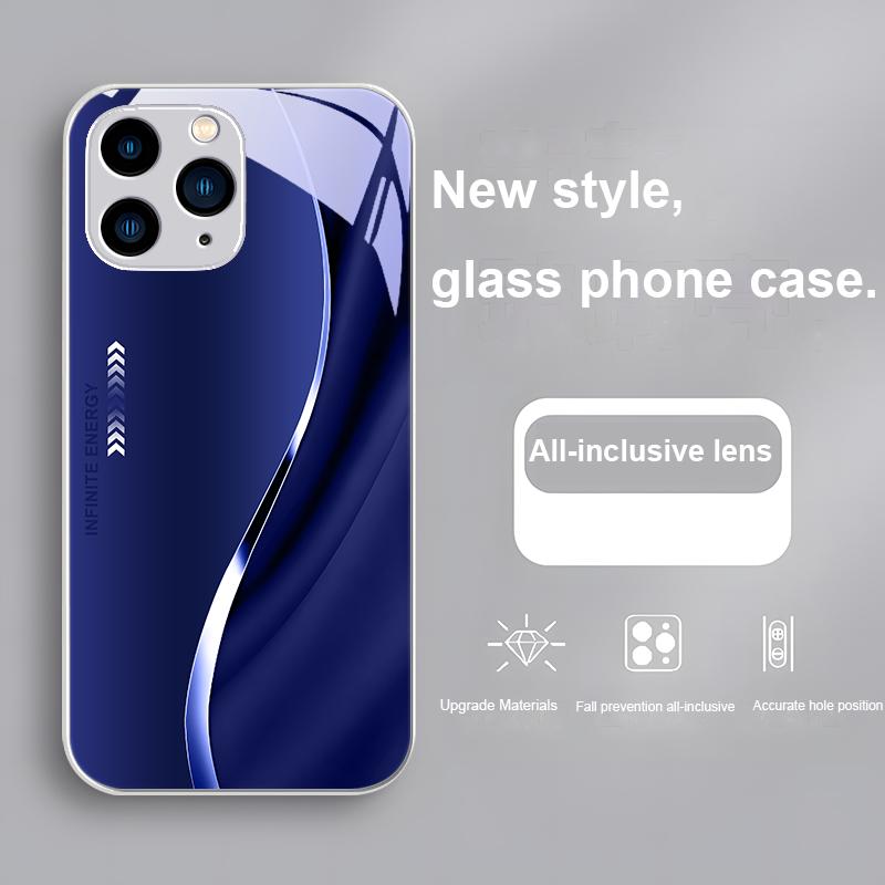 Gradient Infinite Energy For Iphone 15 14 13 12 11 Pro Max X XS XR 7 8 Plus 2020 22 SE Black Tempered Glass Phone Case