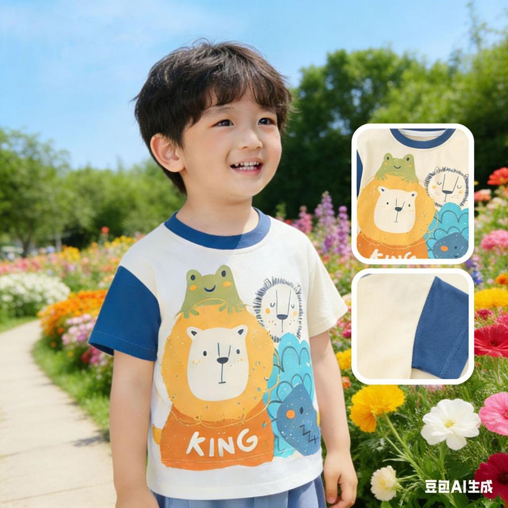 Boys Summer Short Sleeve T Shirt with Dinosaur Print for Toddlers and Kids