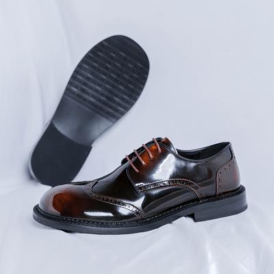 Men Casual Leather Derby Shoes Italian Thick Sole Big Toe Trendy Patent Leather Shoes Lace-up Thick Bottom Oxford Shoes