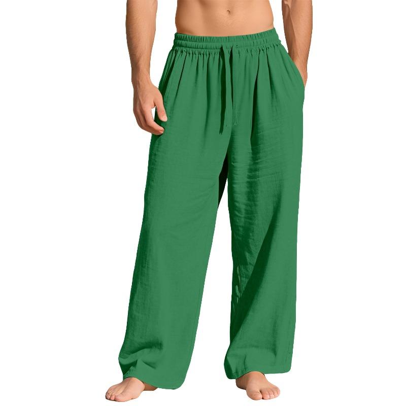 

Men s Linen Casual Sports Pants, Loose Fit Drawstring Solid Color Trendy Business Trousers M зелений