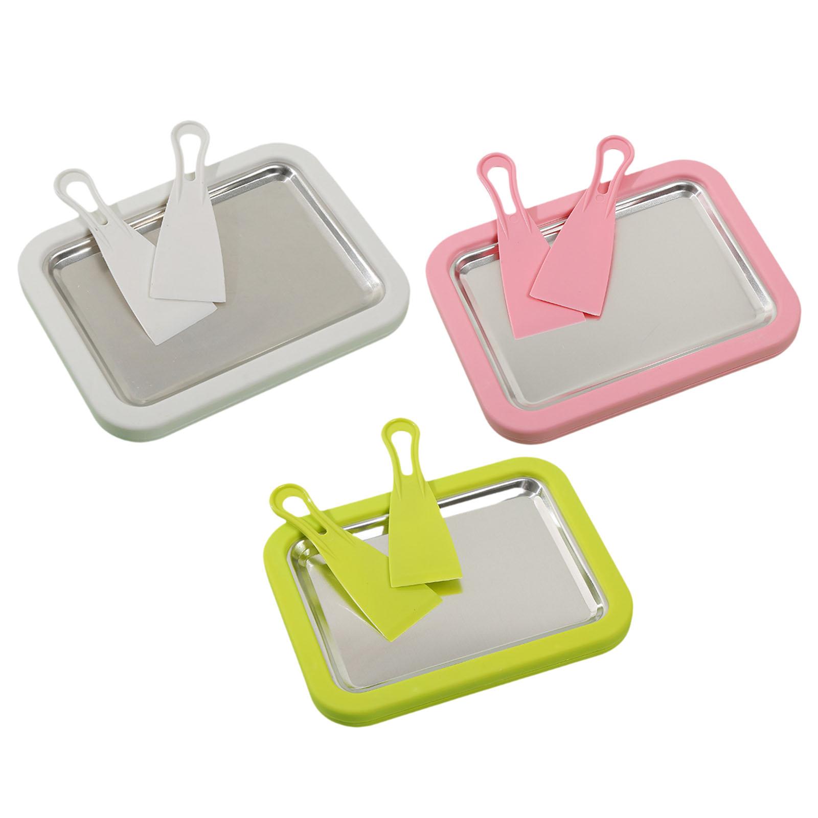 Rolled Ice Cream Pan Multifunctional Kitchenware DIY Easy to Use with 2 Spatulas for Sorbets Soft Serve Gelato Frozen Yogurt