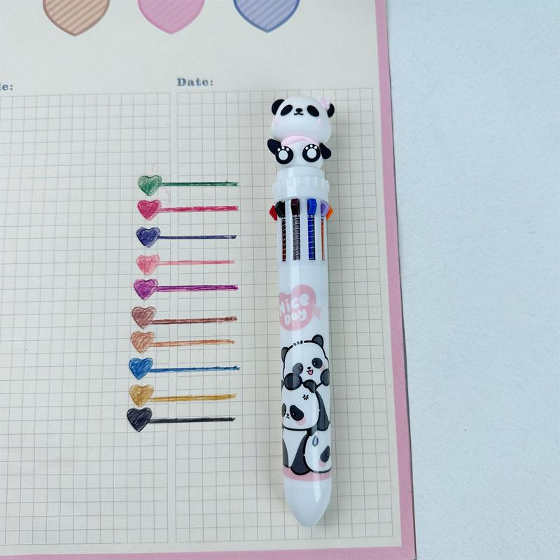 Penna a Sfera Panda Cartone Animato Multicolore - 10 Colori a Pressione per Studenti