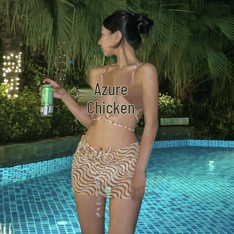 

Комплект купальника из марли с полосками зебры и волнами 2024: Сексуальный комплект из трех частей с юбкой и топом со сборками M