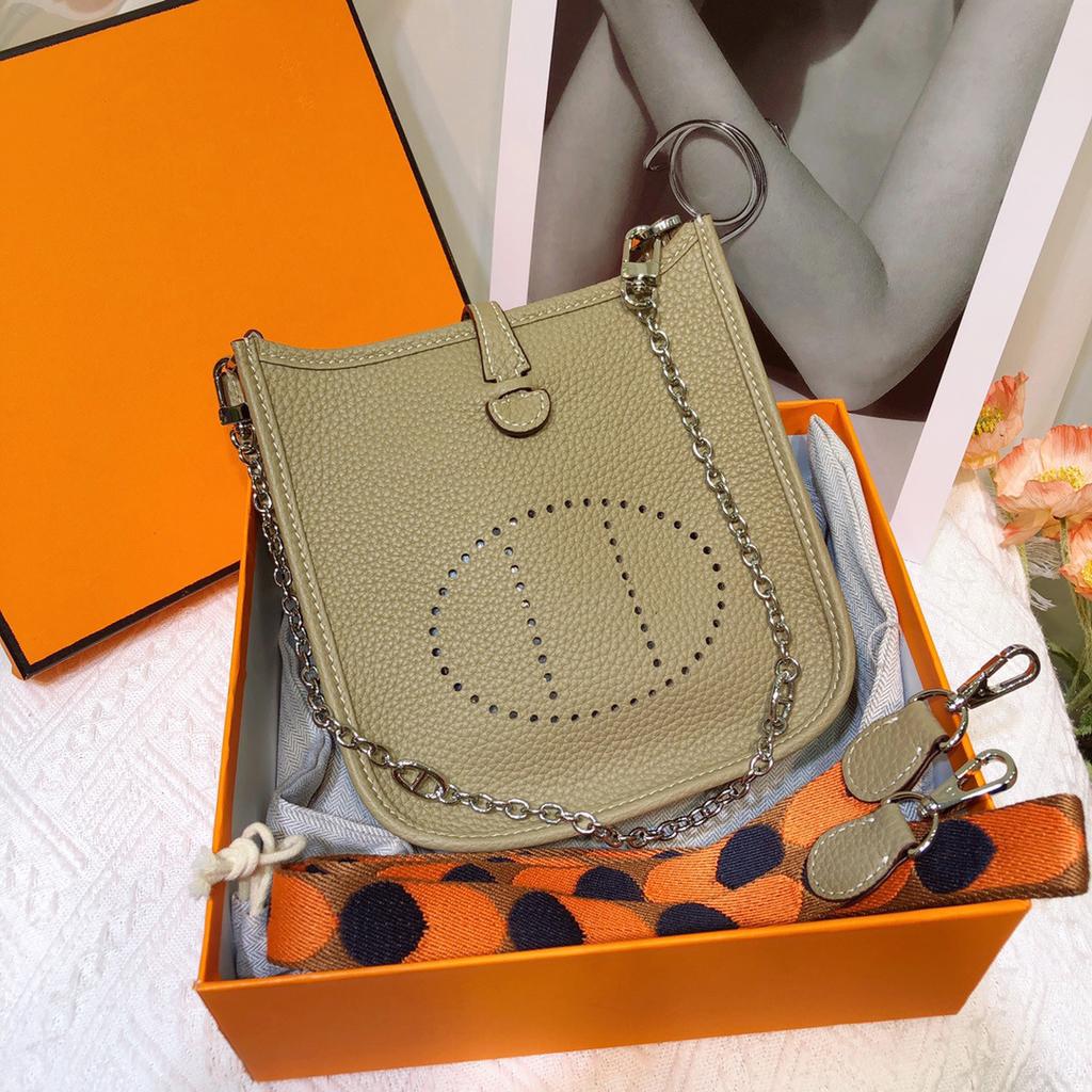 First Layer Cowhide Evelyn Bag Genuine Leather Women's Bag Lychee Patterned Bucket Bag Mini Casual Shoulder Crossbody Bag