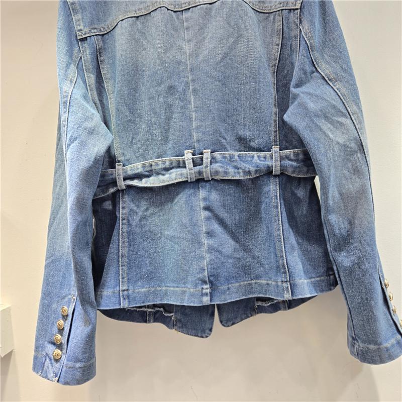 European 2026 Spring V-neck Waist-cinching Slim-fit Lace-up Pocket Belted Jacket Coat