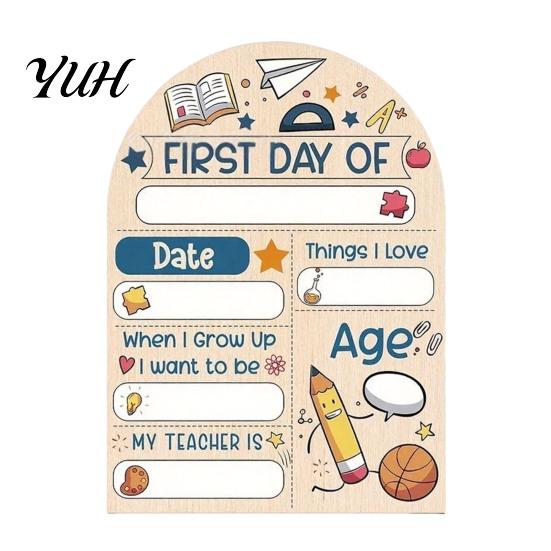 Wooden Message Board for Classroom First Day of School Board, Reusable Erasable Chalkboard Design, Desktop Plate Kids Stable Base Photo Prop