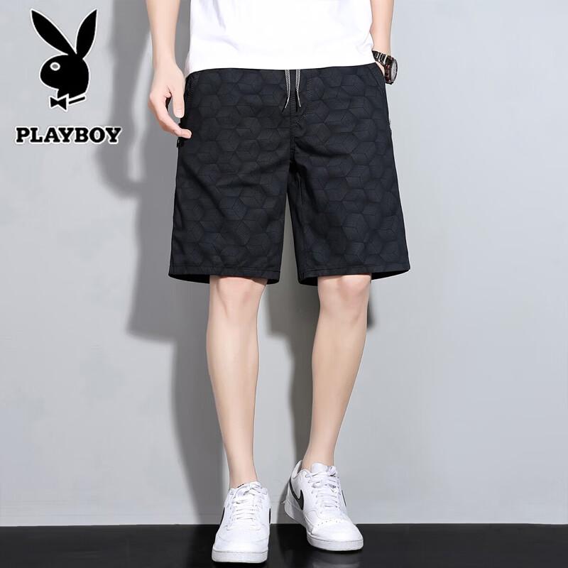 PLAYBOY Men s Summer Casual Loose Fit Mid-Length Shorts 4XL