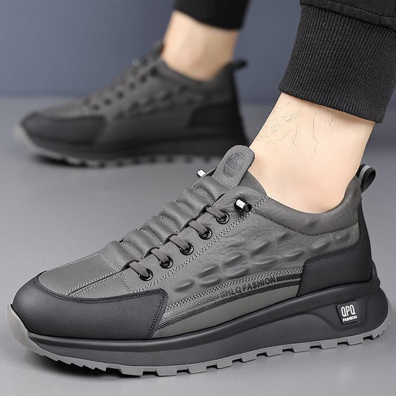 New Casual Sports Sneakers for Men Autumn Winter Cowhide Crocodile Print Men Shoes Soft Sole High Quality Leather Non-slip Shoes
