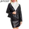 BITCED Autumn/Winter Faux Fur-Lined Leather Jacket for Women with Fleece Lining, Long Sleeves, Warm Coat, Casual Style