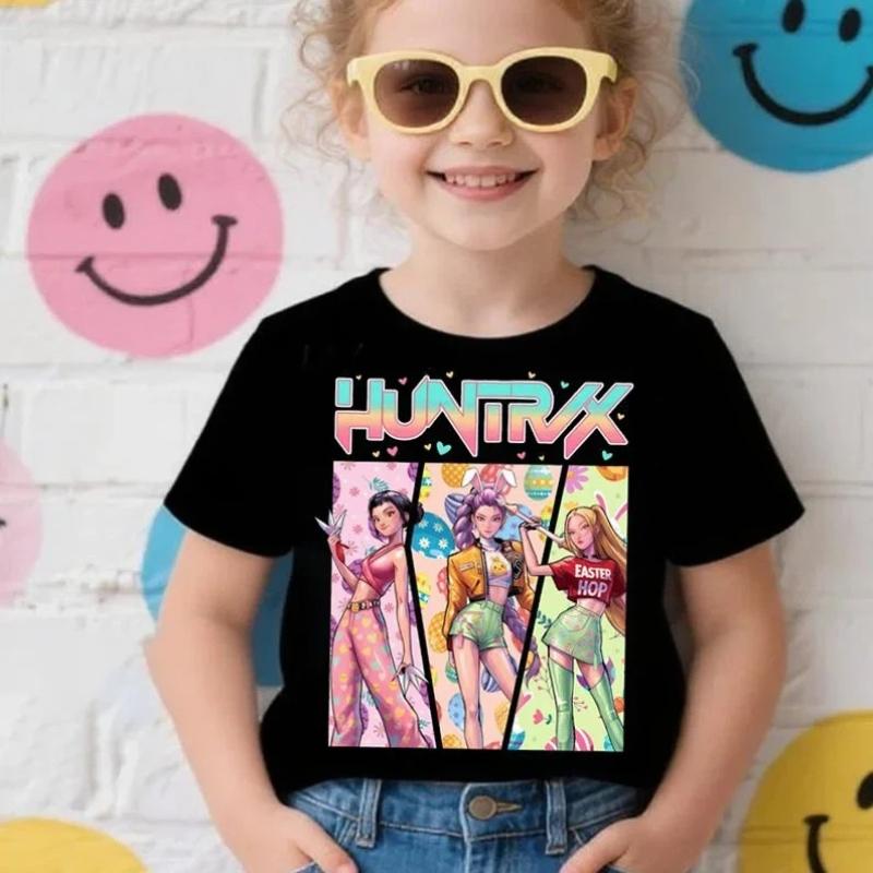 New Girls T Shirt Kpop Demon Hunters Children's T Shirt Birthday Short Sleeve Saja Kids Tee Top Girls Boys Family Clothing