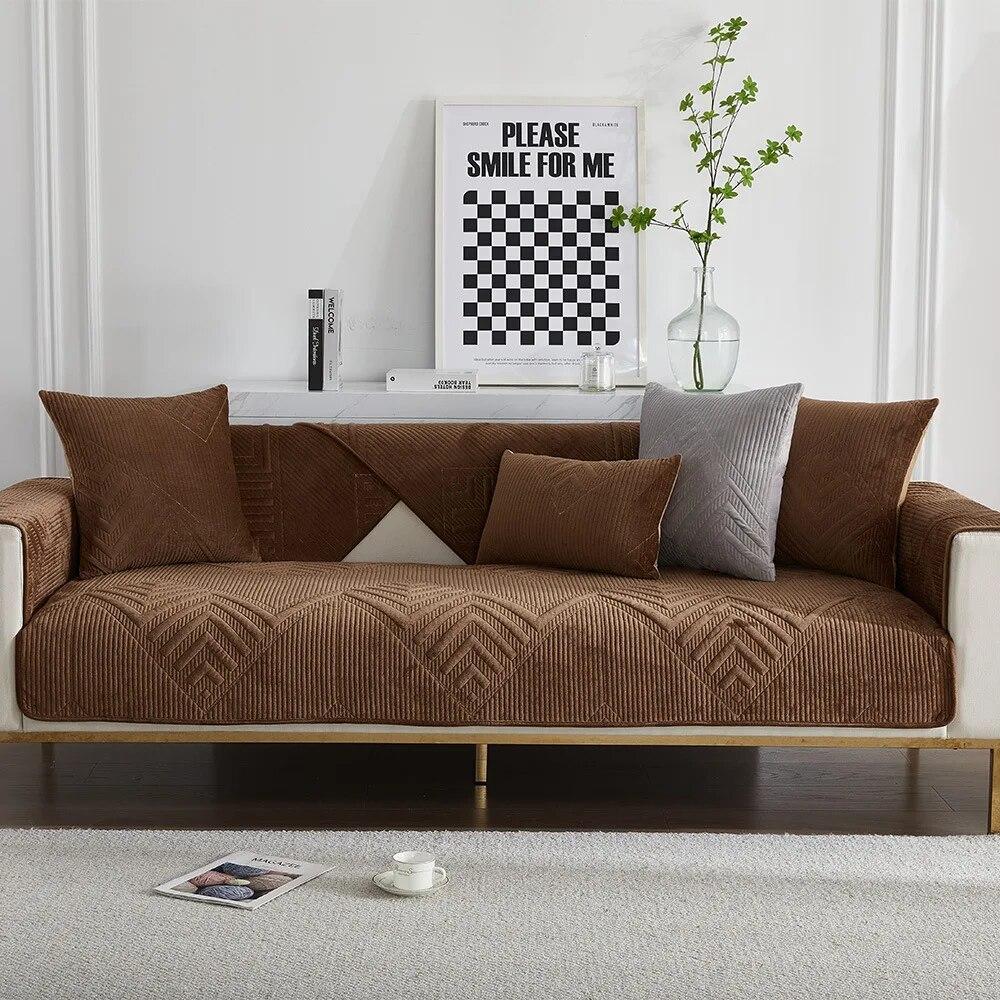 Nordic Universal Sofa Towel Thick Velvet Quilted Sofa Cover Soft Plush Anti-slip Sectional Couch Cover Slipcover for Living Room