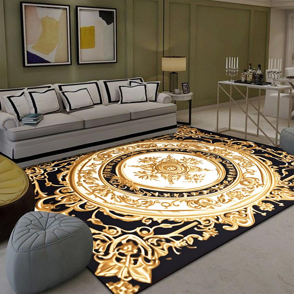 Luxury Golden Carpet for Living Room Europe and America Decoration Large Carpets Non-slip Bedroom Bedside Rug Customized Mat