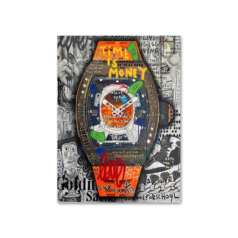 

Мотивационный уличный граффити, художественный постер и принты, роскошные часы «Время-деньги», холст, картина для гостиной, домашний декор стен 30x40cm No Framed