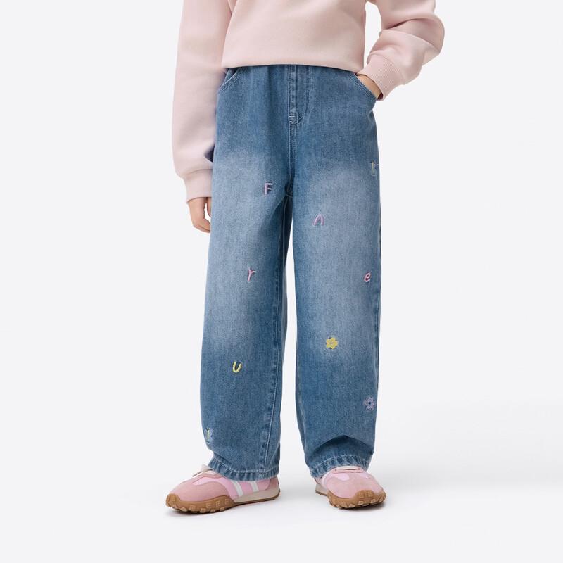 Girls Embroidered Loose Fit Denim Jeans 160