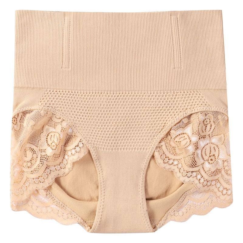 Women's High-Waisted Lace Trim Body Shaping Tummy Control Butt Lifting Triangle Panties with Boning Anti-Roll Edge