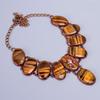 Oval Natural Tiger Eye Copper Chain Electroformed Sisters Gift Necklace Jewelry V-87