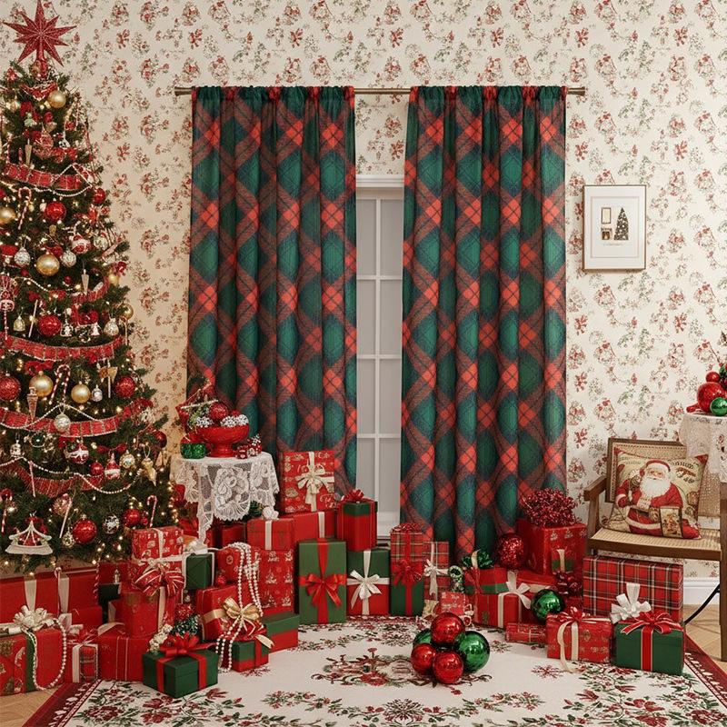 Crăciun Cortine Americane Cortine de Ușă Cortine Finisate cu Moș Crăciun Decorare Fără Găurire Cortine Finisate Ferestre Mari